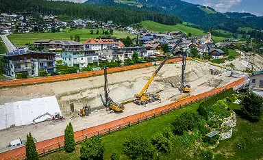Progetto circonvallazione Perca dall'alto con macchinari